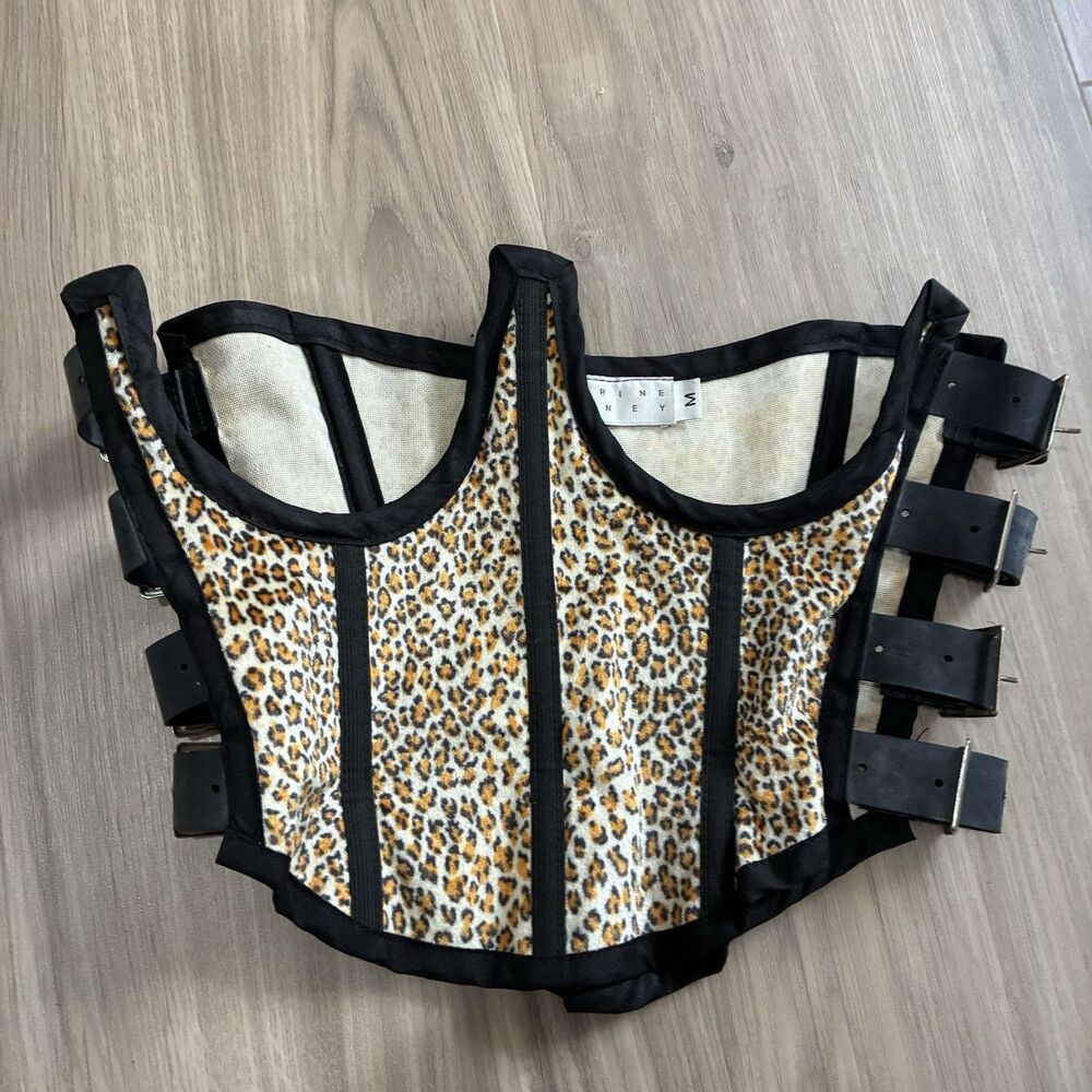 Catherine Coatney Rare Bustier Corset Cheetah Print Side Buckles Under Bust M